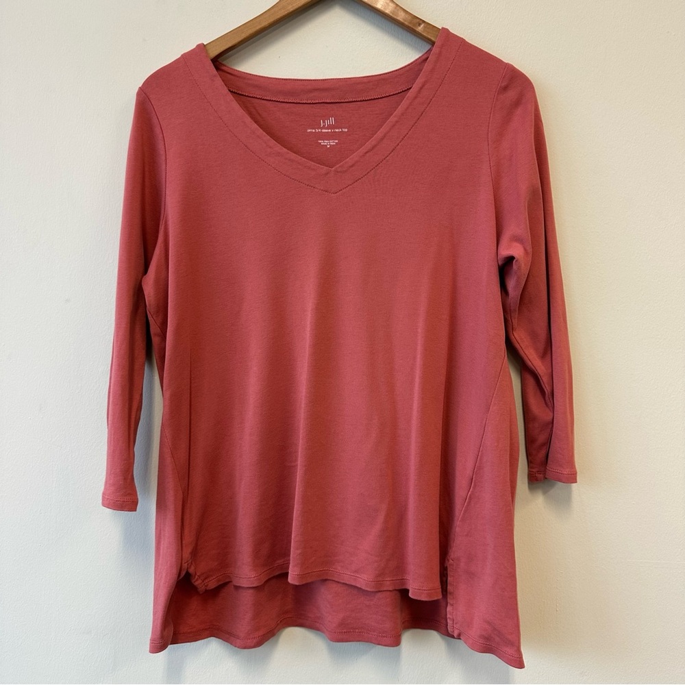 J. Jill 100% Pima Cotton V-Neck 3/4 Sleeve Top - Dusty Rose